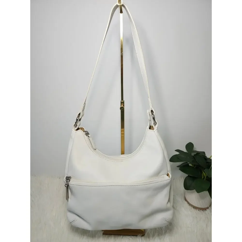 Giani Bernini Hobo Bag White Leather Shoulder Bag Minimalist Zip Pockets